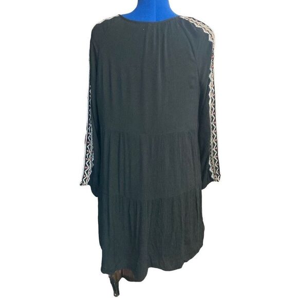 Old Navy Women’s Long Sleeves Embroidered Boho Tassel Neck Dress Black Large - Picture 3 of 11